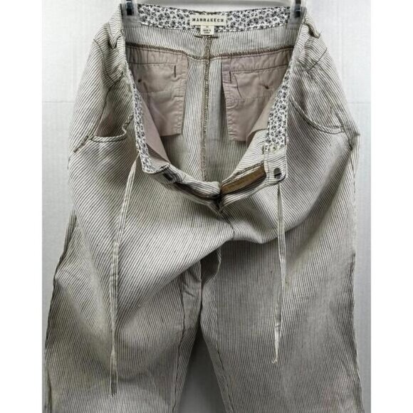Marrakech Anthropologie Linen Pants Size 30 | Pinstripe Pull-On Wide Leg Trouser - Picture 6 of 8